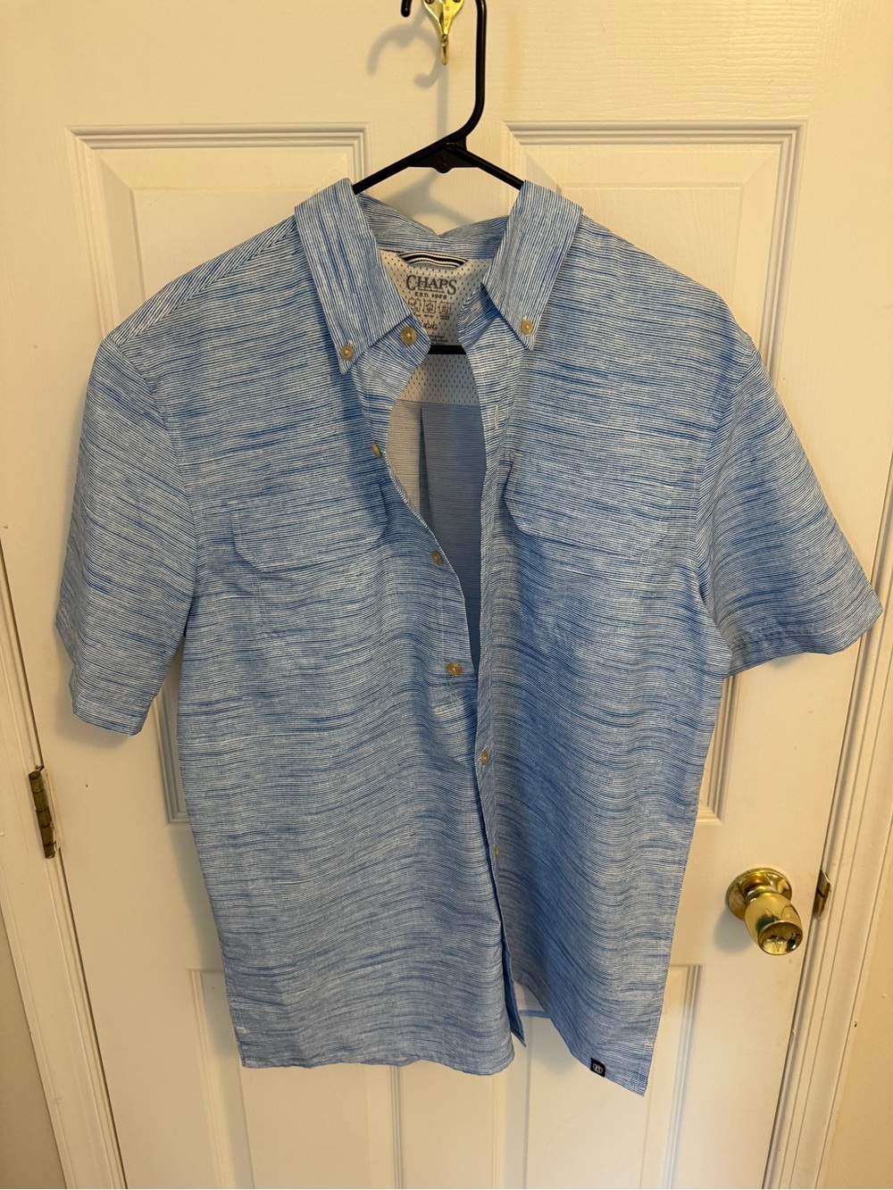 Chaps Light Blue Heathered Short-Sleeve Button-Down Shirt